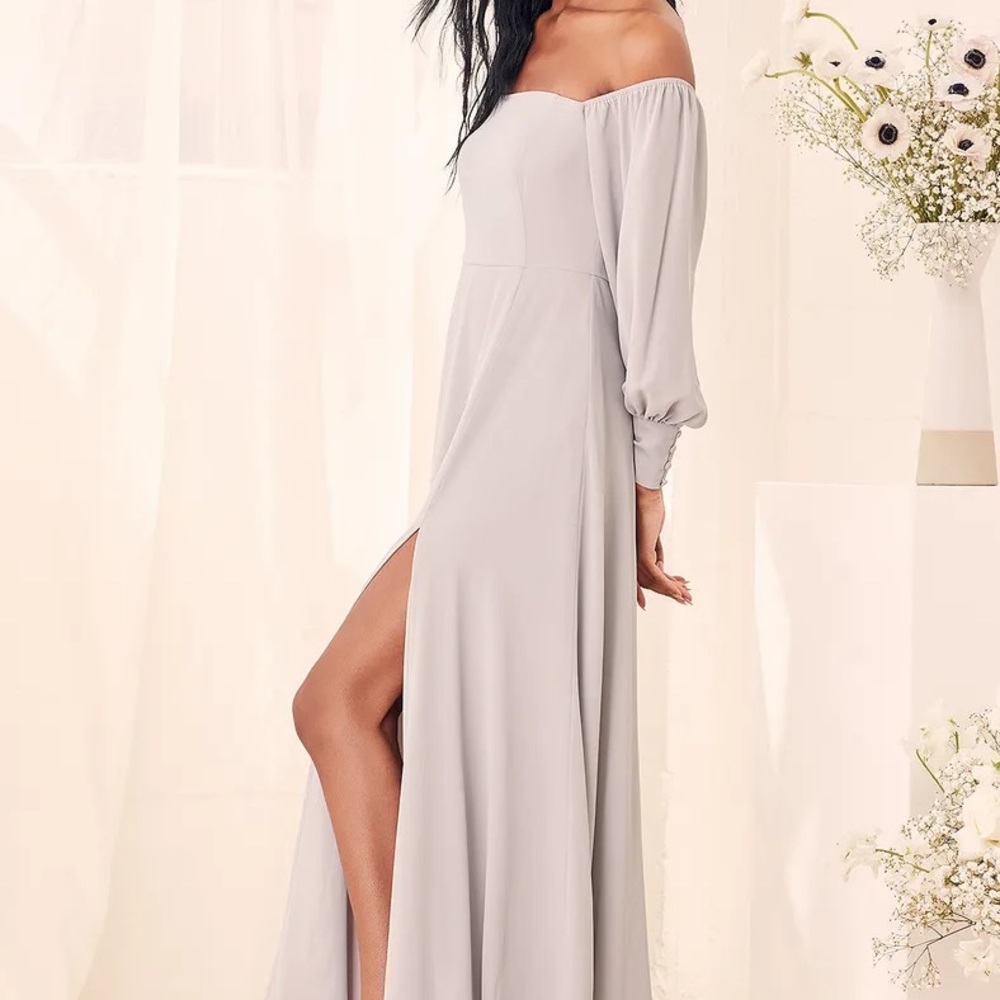 Feel the Romance Grey Off-the-Shoulder Maxi Dress